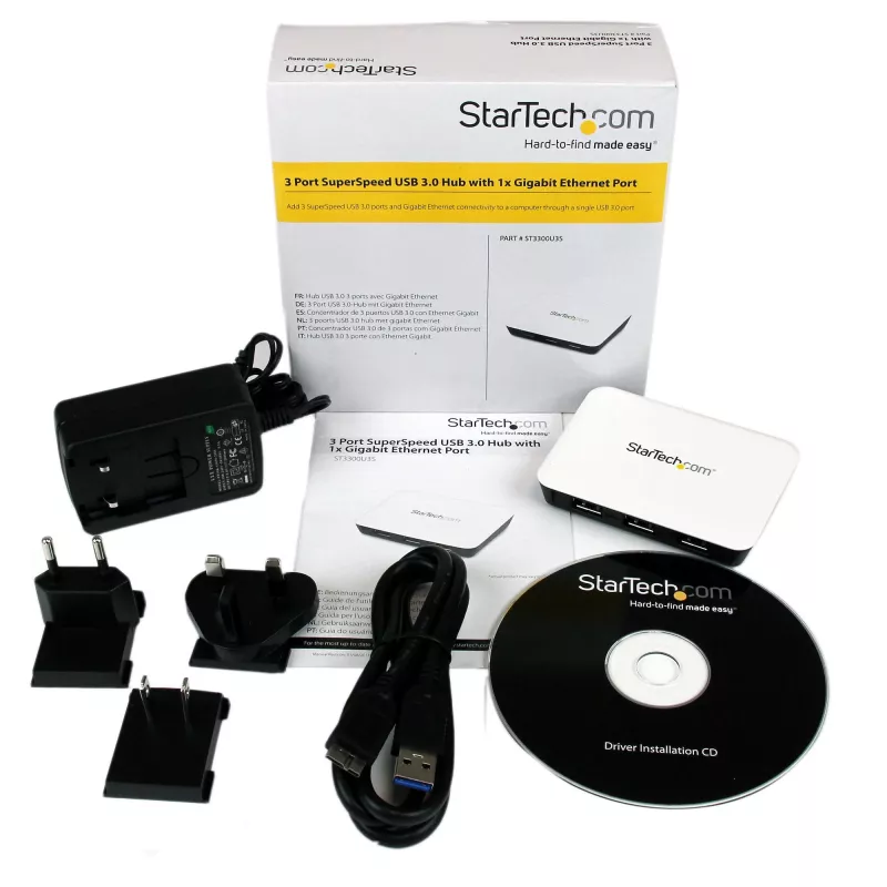 StarTech.com USB 3.0 į Gigabit Ethernet tinklo adapteris su 3 prievadų USB centru - Baltas