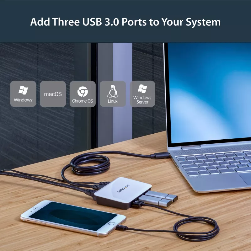 StarTech.com USB 3.0 į Gigabit Ethernet tinklo adapteris su 3 prievadų USB centru - Baltas