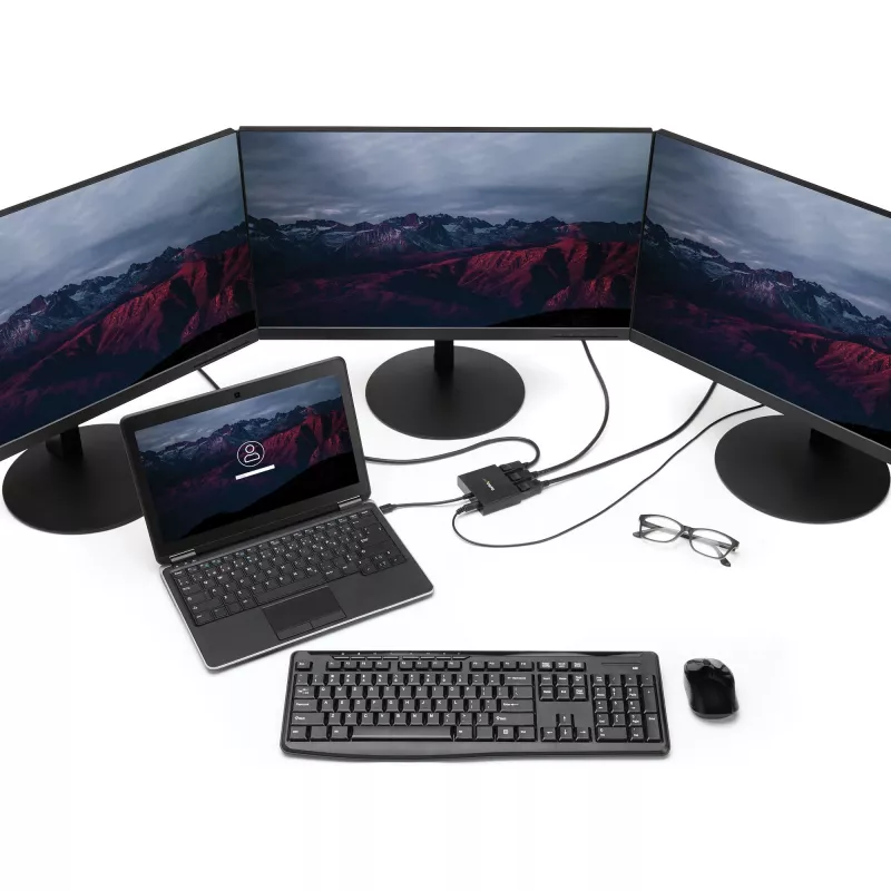 StarTech.com 3 prievadų kelių monitorių adapteris – Mini DisplayPort į DisplayPort MST šakotuvas, dviguba 4K 30Hz ir 1x 1080p – vaizdo skirstytuvas išplėstiniam darbalaukiui tik Windows – mDP 1.2 į 3x DP