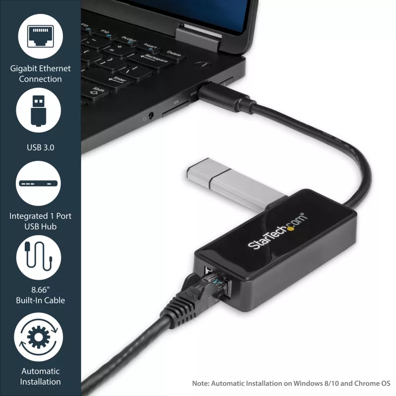 StarTech.com USB 3.0 į Gigabit Ethernet adapteris su USB prievadu - juodas