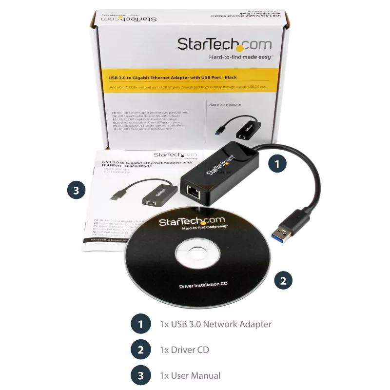 StarTech.com USB 3.0 į Gigabit Ethernet adapteris su USB prievadu - juodas
