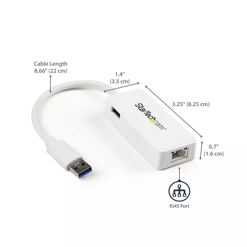 StarTech.com USB 3.0 į Gigabit Ethernet adapteris su USB prievadu - Baltas