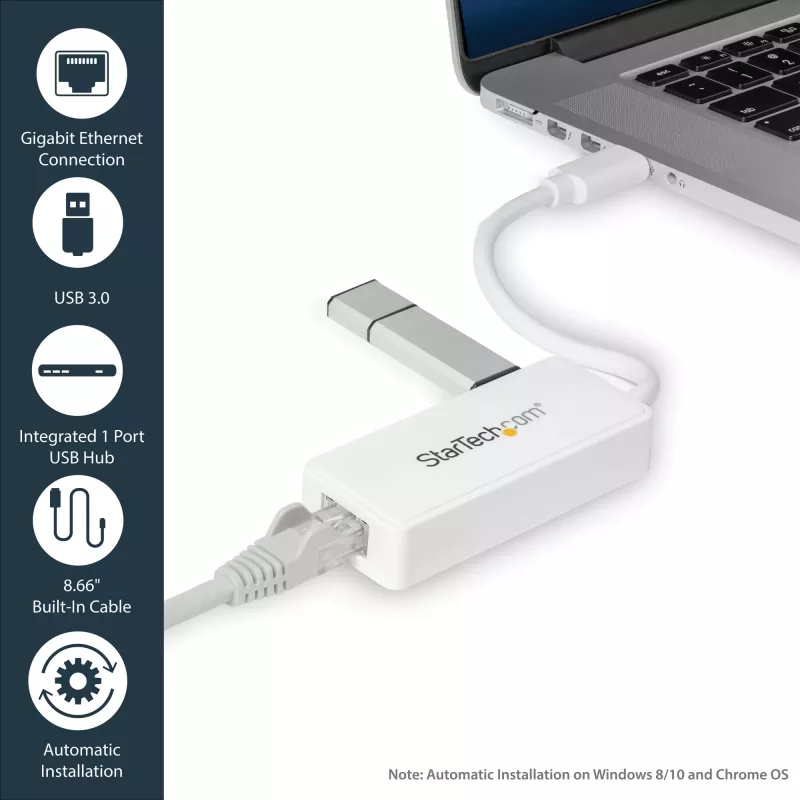 StarTech.com USB 3.0 į Gigabit Ethernet adapteris su USB prievadu - Baltas