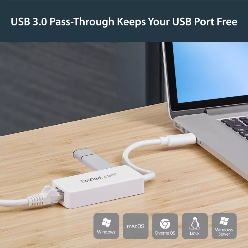 StarTech.com USB 3.0 į Gigabit Ethernet adapteris su USB prievadu - Baltas