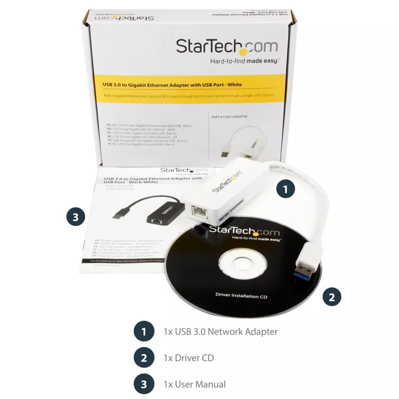 StarTech.com USB 3.0 į Gigabit Ethernet adapteris su USB prievadu - Baltas