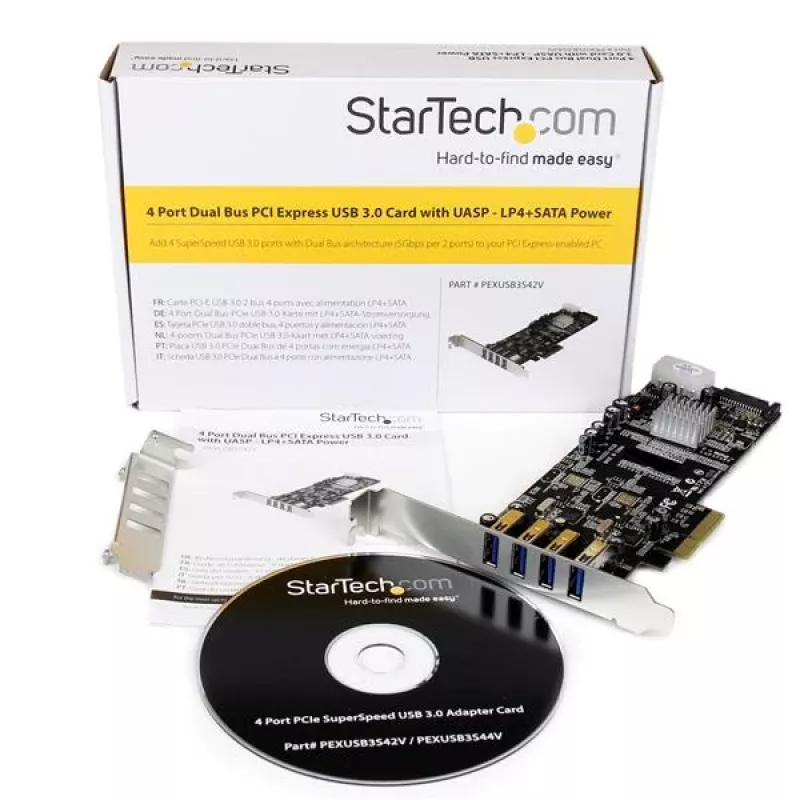 StarTech.com 4 prievadų PCI Express (PCIe) USB 3.0 kortelė su 2 atskirais 5 Gbps kanalais, UASP, SATA / LP4 maitinimu