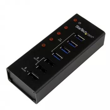 StarTech.com 4 prievadų USB 3.0 šakotuvas su 3 USB įkrovimo prievadais (2 x 1A ir 1 x 2A) – montuojamas ant sienos metaliniame korpuse