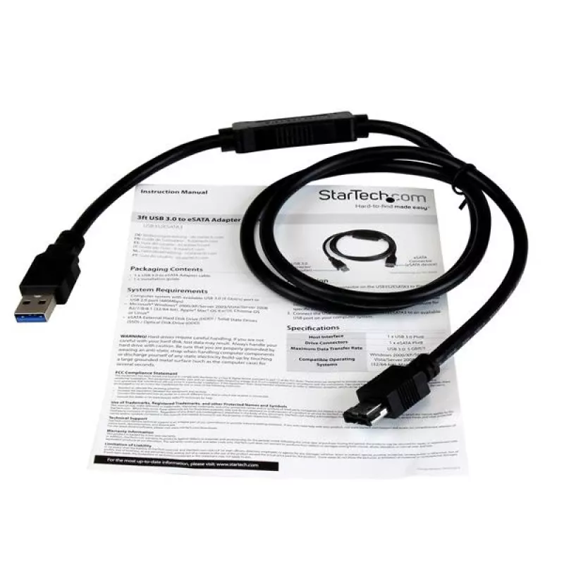 StarTech.com USB 3.0 į eSATA HDD / SSD / ODD adapterio laidas - 0,9 m eSATA kietojo disko į USB 3.0 adapterio laidas - SATA 6 Gbps