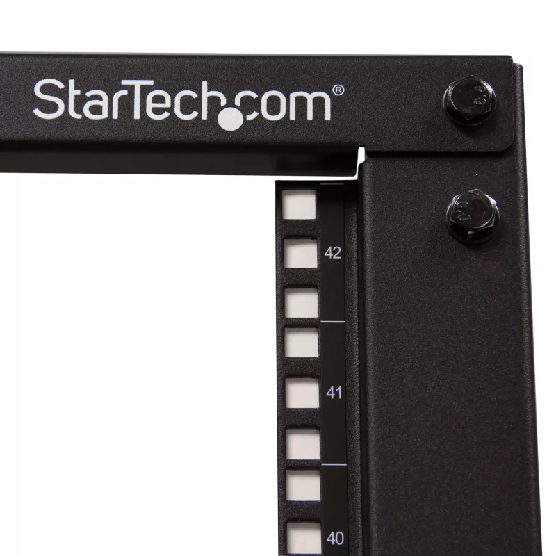StarTech.com 4-Post 42U mobilus atviro rėmo serverių stovas, keturių stulpų 19 colių tinklo stovas su ratukais, reguliuojamo gylio stovas kompiuterinei/AV/duomenų/IT įrangai – ratukai, išlyginimo kojelės arba tvirtinimas prie grindų