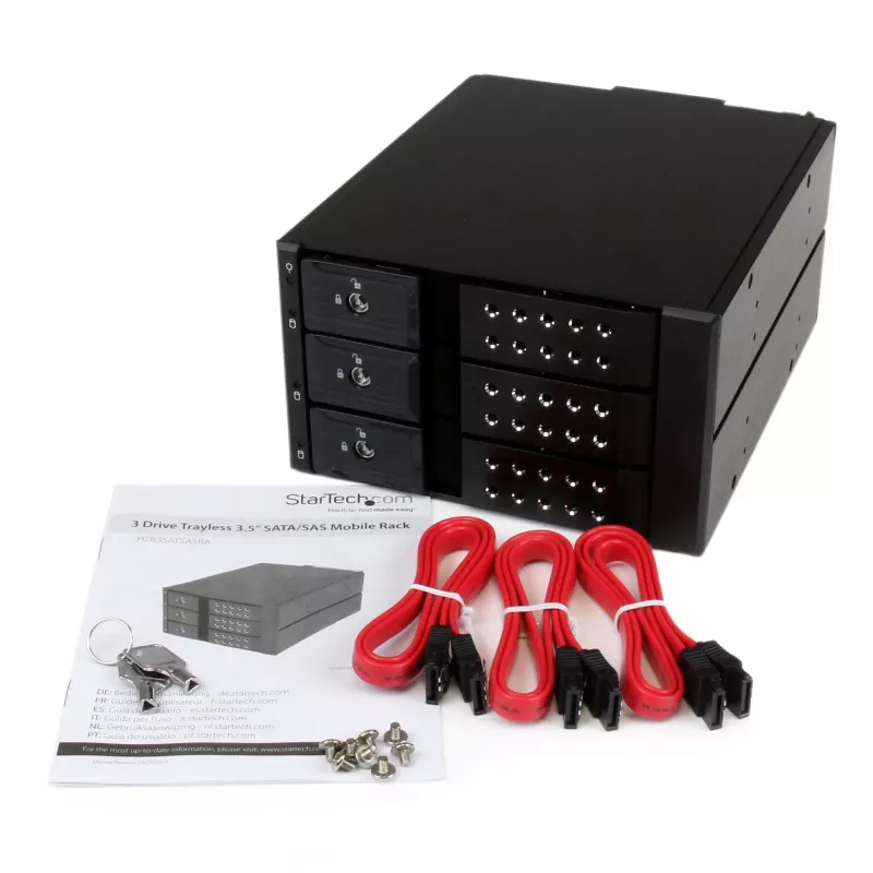 StarTech.com 3 vietų aliumininis bekrepšelis karšto keitimo mobilusis rėmas su pagrindine plokšte 3,5 inch SAS II/SATA III - 6 Gbps HDD