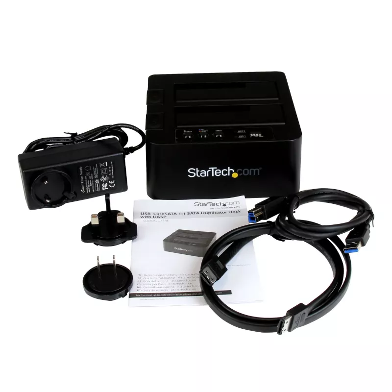 StarTech.com Dviejų lizdų kietojo disko kopijavimo stotelė, USB 3.0 (5 Gbps) / eSATA į 2,5/3,5 colio SATA III HDD/SSD klonavimo / kopijavimo įrenginys, kietojo disko dokas