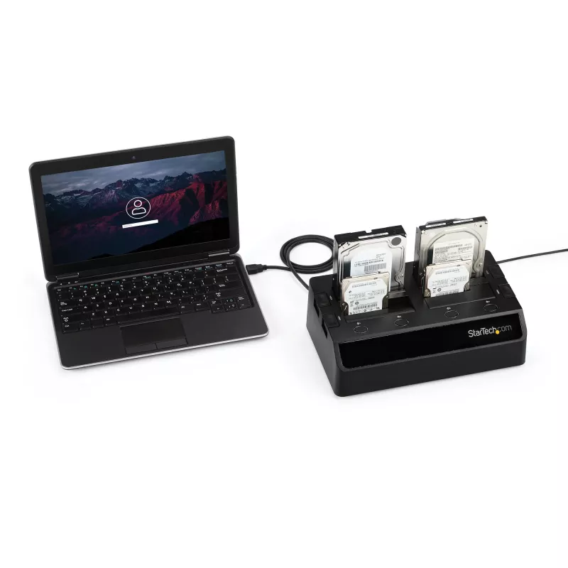 StarTech.com 4 lizdų USB 3.0 į SATA kietojo disko dokavimo stotelė, išorinis 2,5/3,5 colio SATA III SSD/HDD dokas, karšto keitimo lizdai, įkrovimas iš viršaus