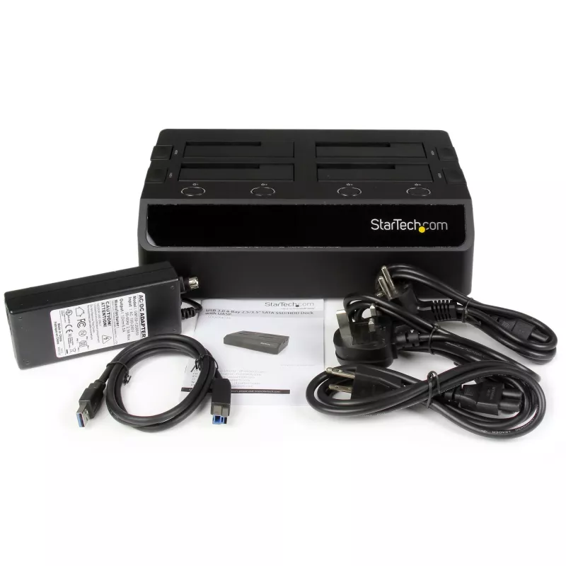 StarTech.com 4 lizdų USB 3.0 į SATA kietojo disko dokavimo stotelė, išorinis 2,5/3,5 colio SATA III SSD/HDD dokas, karšto keitimo lizdai, įkrovimas iš viršaus