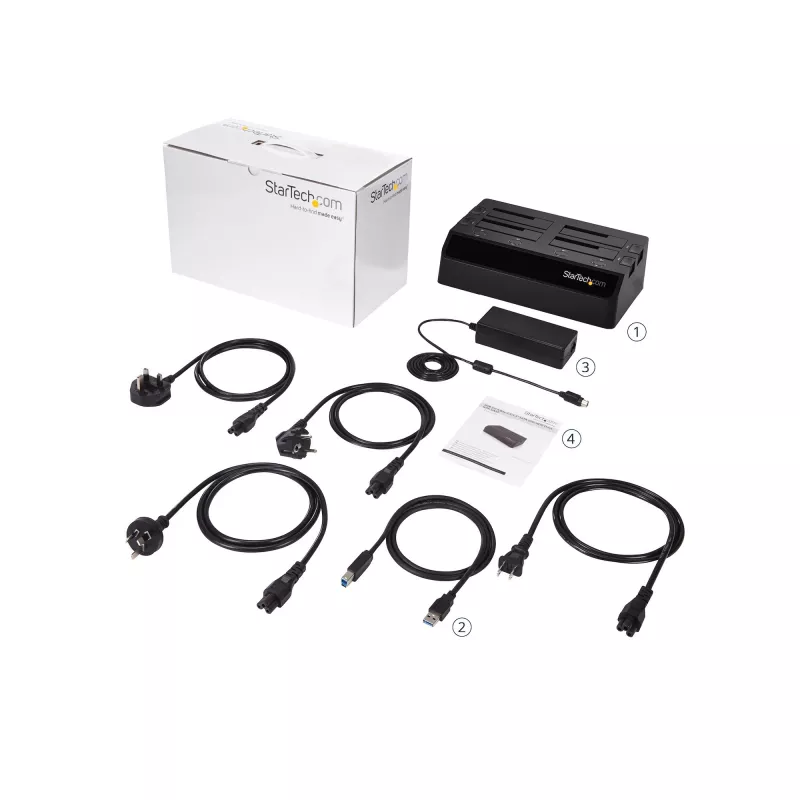StarTech.com 4 lizdų USB 3.0 į SATA kietojo disko dokavimo stotelė, išorinis 2,5/3,5 colio SATA III SSD/HDD dokas, karšto keitimo lizdai, įkrovimas iš viršaus