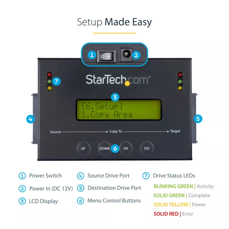 StarTech.com SATDUP11IMG 1:1 atskiras standžiųjų diskų kopijavimo įrenginys su disko atvaizdų tvarkykle, skirtas atsarginei kopijai ir atkūrimui, saugokite kelis disko atvaizdus viename 2,5/3,5 colio SATA diske, HDD/SSD klonuotojas, nereikia kompiuterio