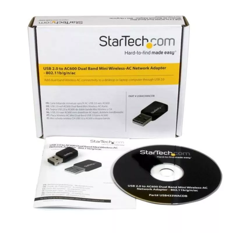 „StarTech.com“ USB 2.0 AC600 Mini dviejų juostų belaidis tinklo adapteris – 1T1R 802.11ac WiFi adapteris
