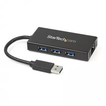 „StarTech.com“ 3 prievadų nešiojamas USB 3.0 šakotuvas su Gigabit Ethernet – aliuminis su įmontuotu kabeliu