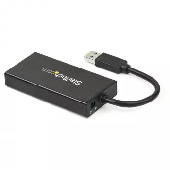 „StarTech.com“ 3 prievadų nešiojamas USB 3.0 šakotuvas su Gigabit Ethernet – aliuminis su įmontuotu kabeliu