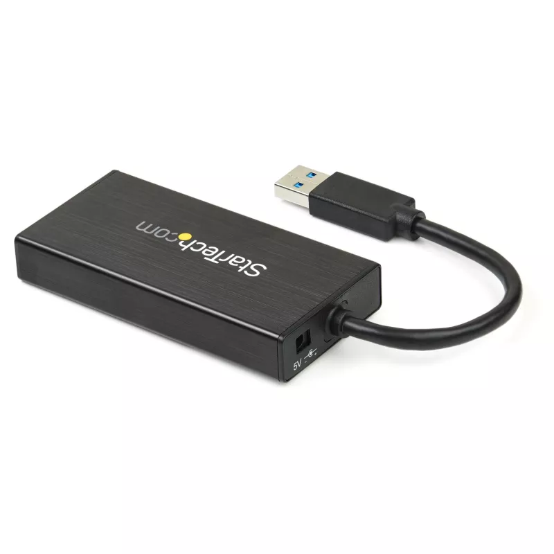 „StarTech.com“ 3 prievadų nešiojamas USB 3.0 šakotuvas su Gigabit Ethernet – aliuminis su įmontuotu kabeliu