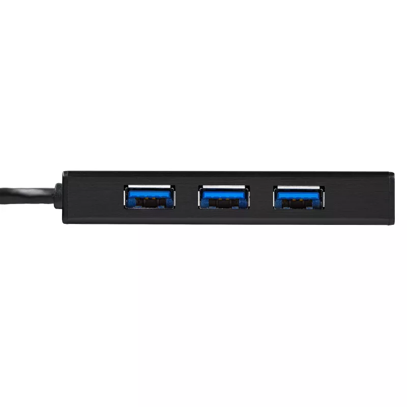 „StarTech.com“ 3 prievadų nešiojamas USB 3.0 šakotuvas su Gigabit Ethernet – aliuminis su įmontuotu kabeliu