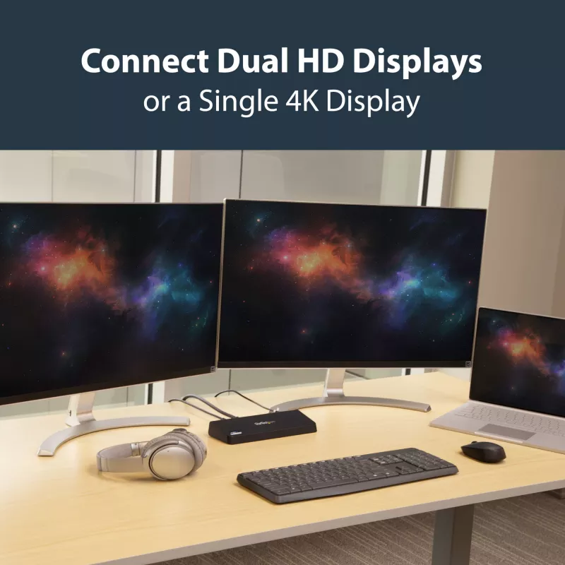 StarTech.com USB 3.0 dokavimo stotelė su dviem monitoriais, HDMI ir 4K DisplayPort – USB 3.0 į 4x USB-A, Ethernet, HDMI ir DP – universali USB Type A dokavimo stotelė, skirta „Mac“ ir „Windows“