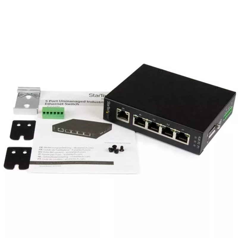 StarTech.com 5 prievadų nevaldomas pramoninis Gigabit Ethernet jungiklis – DIN bėgelio / sieninis montavimas