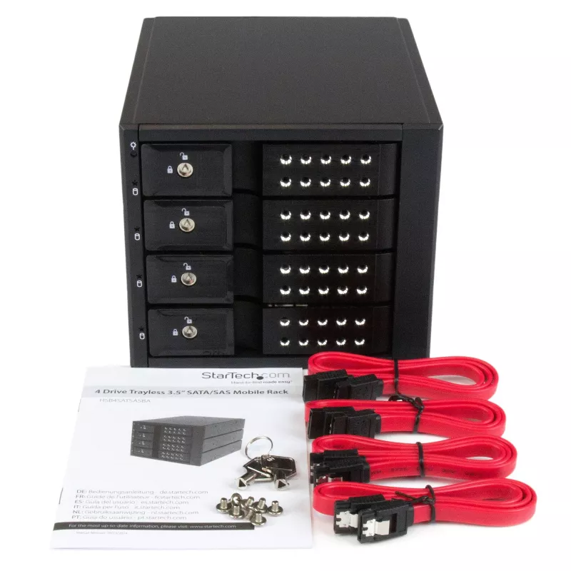 StarTech.com 4 lizdų aliumininis karštai keičiamas krepšelis be padėklų SAS II/SATA III - 6 Gbps HDD