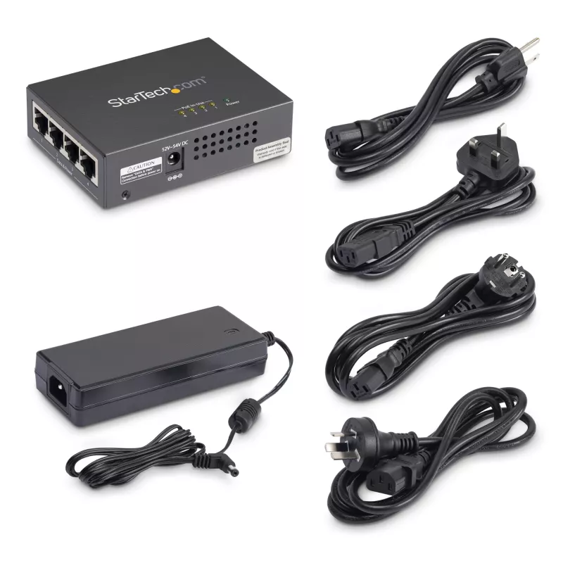 StarTech.com 4 prievadų Gigabit „Midspan“ PoE+ injektorius – 802.3at/af