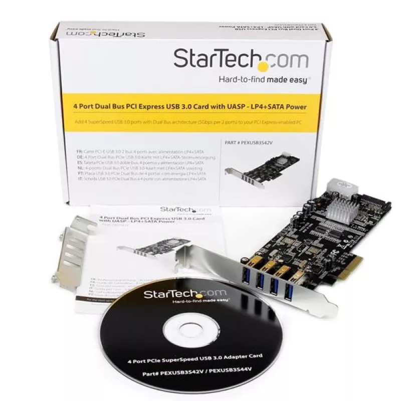 StarTech.com 4 prievadų PCI Express USB 3.0 kortelė, PCIe, USB 3.2 Gen 1, pilno / žemo profilio, juoda, nerūdijantis plienas, 3 m