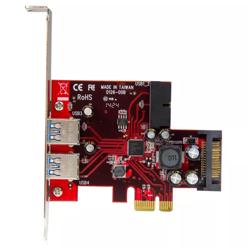 StarTech.com 4 prievadų PCI Express USB 3.0 kortelė - 2 išoriniai ir 2 vidiniai - SATA maitinimas - UASP palaikymas - 2x vidiniai (IDC) pagrindinės plokštės tipo lizdai