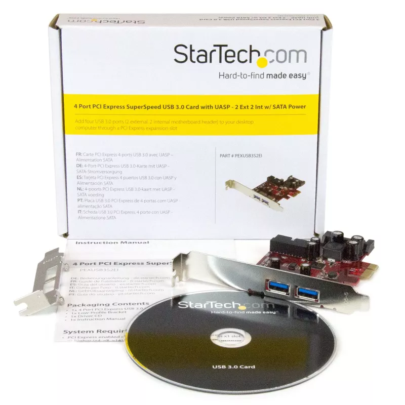 StarTech.com 4 prievadų PCI Express USB 3.0 kortelė - 2 išoriniai ir 2 vidiniai - SATA maitinimas - UASP palaikymas - 2x vidiniai (IDC) pagrindinės plokštės tipo lizdai