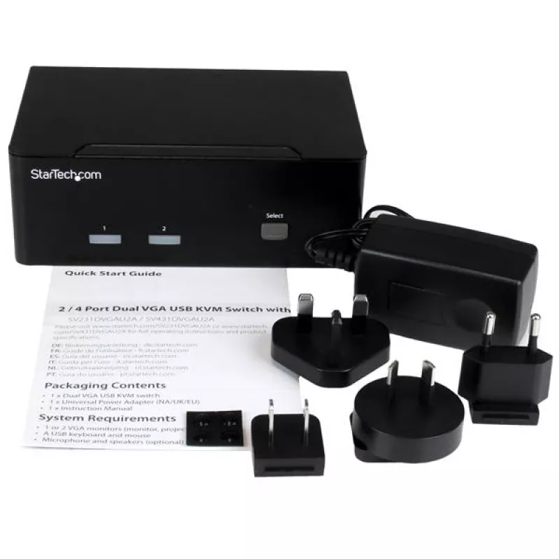 StarTech.com 2 prievadų KVM jungiklis su dviguba VGA - USB 2.0, 1920 x 1200 pikselių, Full HD, 18 W, juodos spalvos