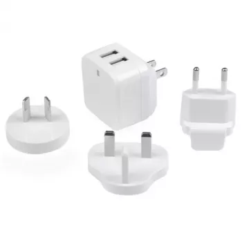 StarTech.com Dvigubo prievado USB sieninis įkroviklis – tarptautinėms kelionėms – 17W/3,4A – baltas