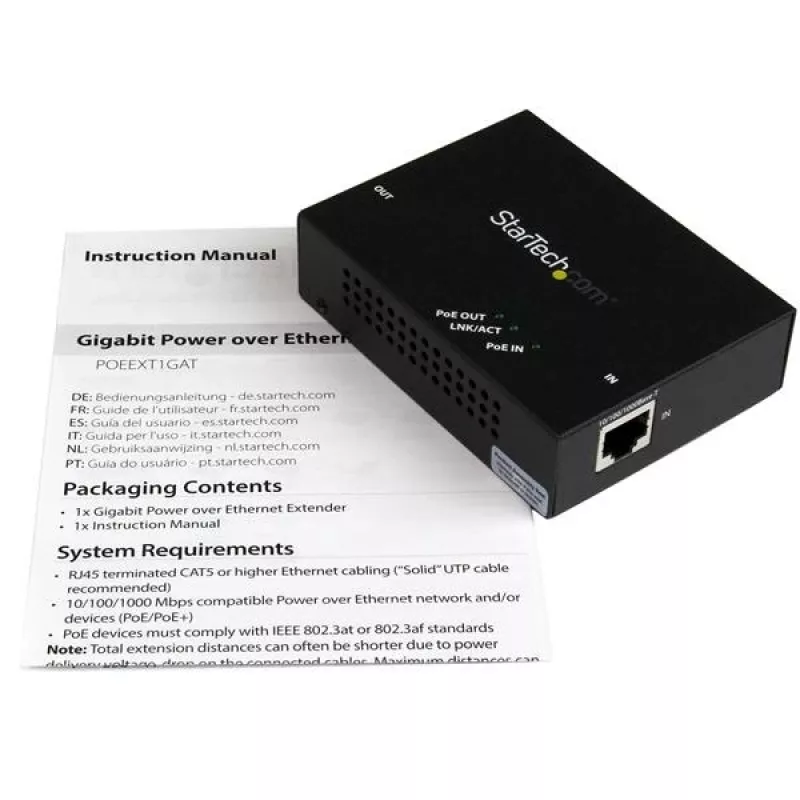 StarTech.com 1 prievado Gigabit PoE+ ilgintuvas - 802.3at ir 802.3af - 100 m (330 pėdų)
