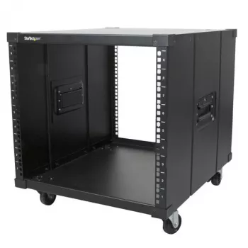 StarTech.com 9U mobilus atviras keturių stulpų serverio stovas su ratais, 19 colių, juodas
