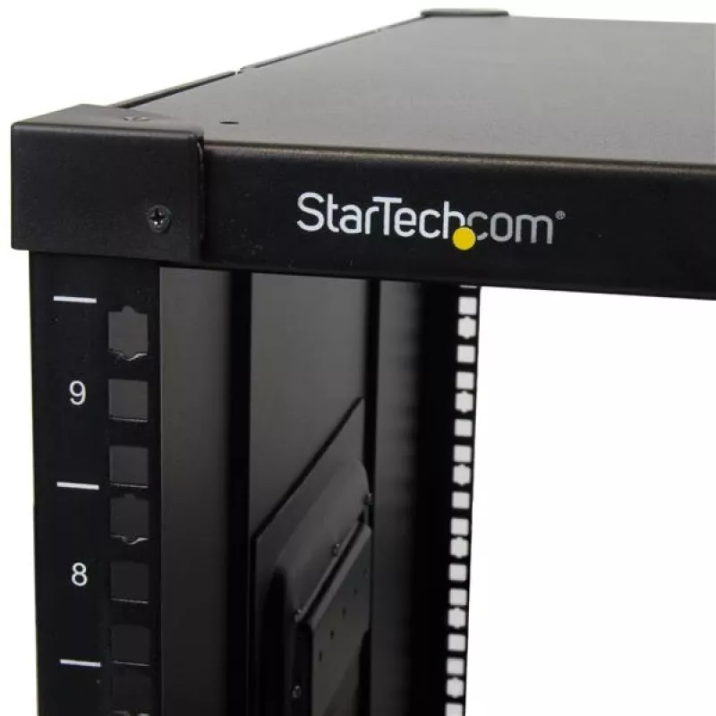 StarTech.com 9U mobilus atviras keturių stulpų serverio stovas su ratais, 19 colių, juodas