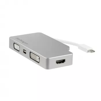 StarTech.com USB-C kelių prievadų vaizdo adapteris su HDMI, VGA, Mini DisplayPort arba DVI - USB Type-C monitoriaus adapteris į HDMI 1.4 arba mDP 1.2 (4K) - VGA arba DVI (1080p) - sidabrinis aliuminis