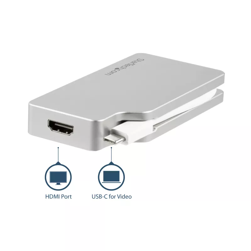 StarTech.com USB-C kelių prievadų vaizdo adapteris su HDMI, VGA, Mini DisplayPort arba DVI - USB Type-C monitoriaus adapteris į HDMI 1.4 arba mDP 1.2 (4K) - VGA arba DVI (1080p) - sidabrinis aliuminis