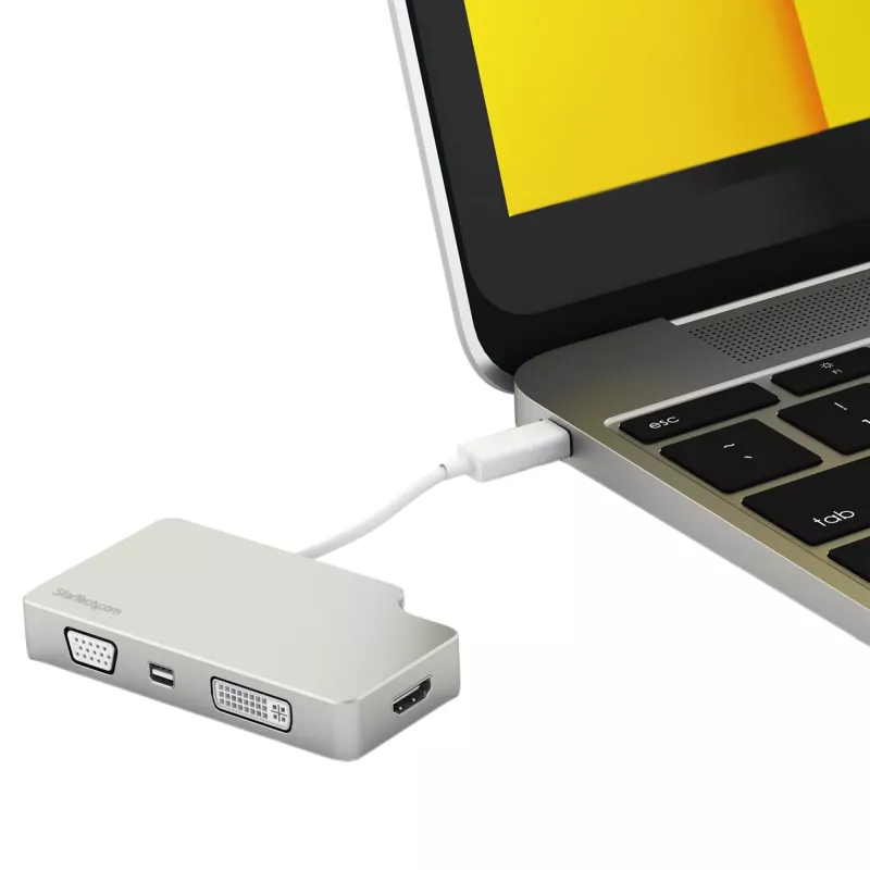 StarTech.com USB-C kelių prievadų vaizdo adapteris su HDMI, VGA, Mini DisplayPort arba DVI - USB Type-C monitoriaus adapteris į HDMI 1.4 arba mDP 1.2 (4K) - VGA arba DVI (1080p) - sidabrinis aliuminis