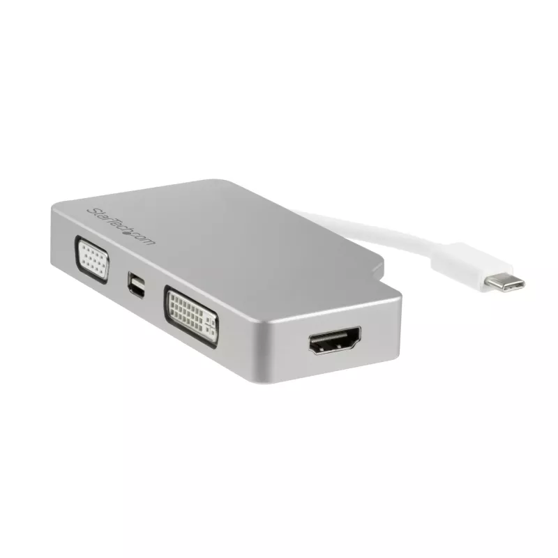StarTech.com USB-C kelių prievadų vaizdo adapteris su HDMI, VGA, Mini DisplayPort arba DVI - USB Type-C monitoriaus adapteris į HDMI 1.4 arba mDP 1.2 (4K) - VGA arba DVI (1080p) - sidabrinis aliuminis