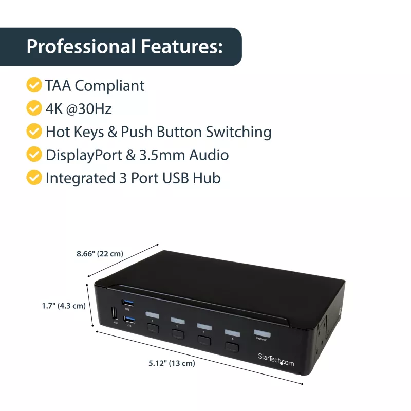 StarTech.com 4 prievadų DisplayPort KVM jungiklis su USB 3.0 - 4K 30Hz