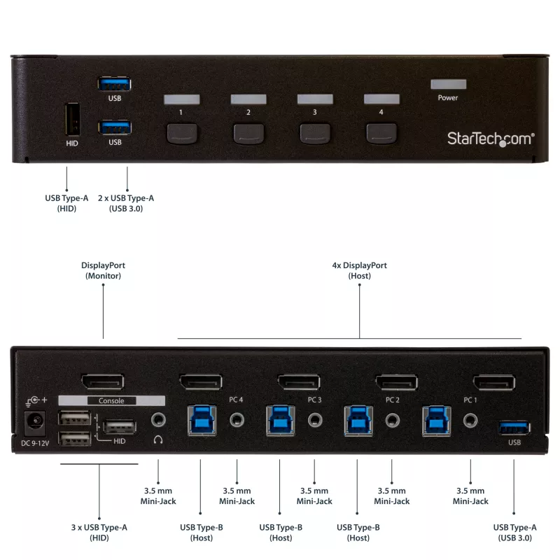 StarTech.com 4 prievadų DisplayPort KVM jungiklis su USB 3.0 - 4K 30Hz