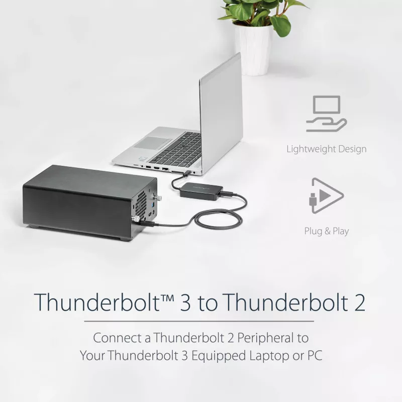 StarTech.com Thunderbolt 3 į Thunderbolt 2 adapteris – TB3 nešiojamam kompiuteriui prie TB2 ekranų ir įrenginių – Thunderbolt 2 20Gbps arba Thunderbolt 1 10Gbps keitiklis – sertifikuotas Thunderbolt 3 – Windows / Mac