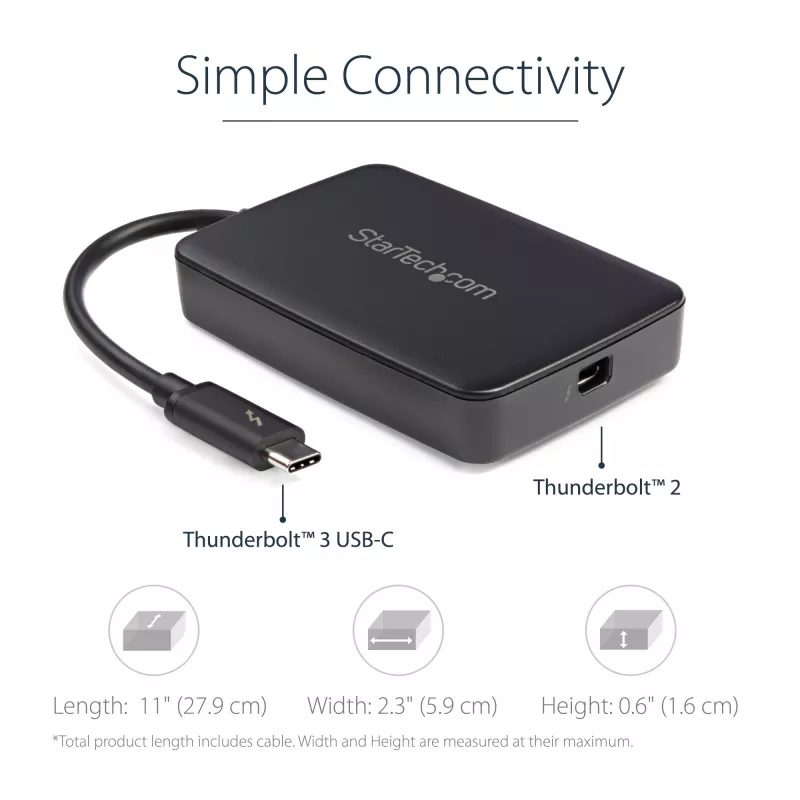 StarTech.com Thunderbolt 3 į Thunderbolt 2 adapteris – TB3 nešiojamam kompiuteriui prie TB2 ekranų ir įrenginių – Thunderbolt 2 20Gbps arba Thunderbolt 1 10Gbps keitiklis – sertifikuotas Thunderbolt 3 – Windows / Mac