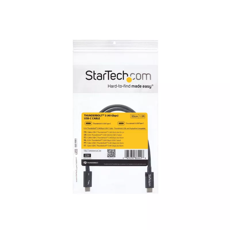StarTech.com 0,5 m Thunderbolt 3 (40Gbps) USB-C laidas – suderinamas su Thunderbolt, USB ir DisplayPort