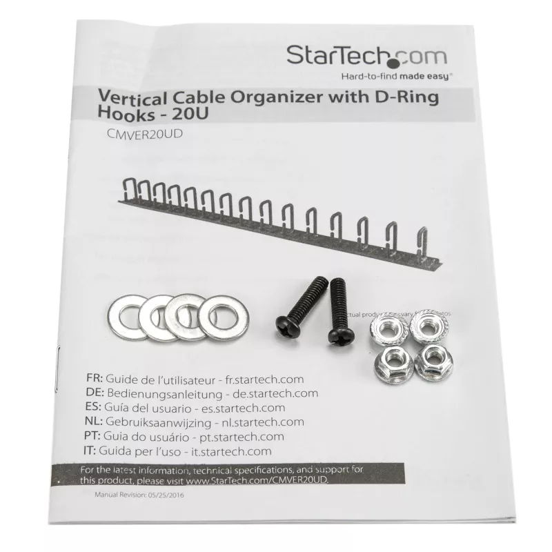 StarTech.com Vertikalus kabelių organizatorius su D-žiediniais kabliukais - 0U - 2,8 pėd.