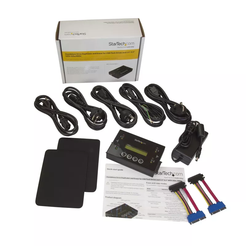 StarTech.com SU2DUPERA11 - USB ir SATA diskų kopijavimo ir trynimo įrenginys, 1:1, LCD ekranas