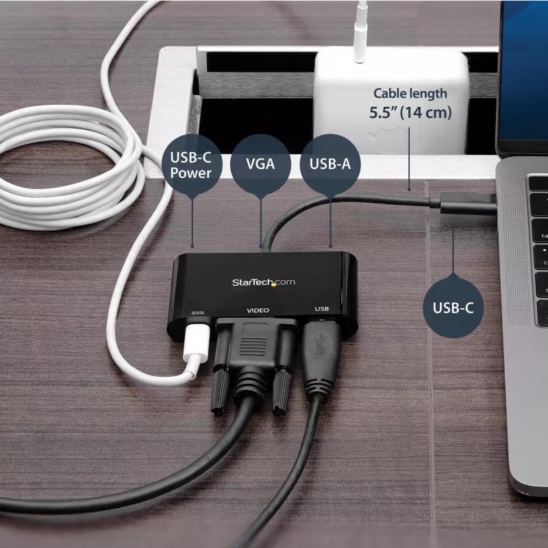 StarTech.com USB-C VGA kelių prievadų adapteris – USB 3.0 prievadas – 60W PD