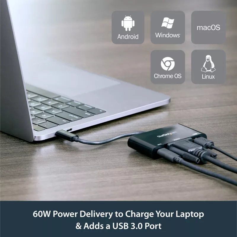 StarTech.com USB-C VGA kelių prievadų adapteris – USB 3.0 prievadas – 60W PD