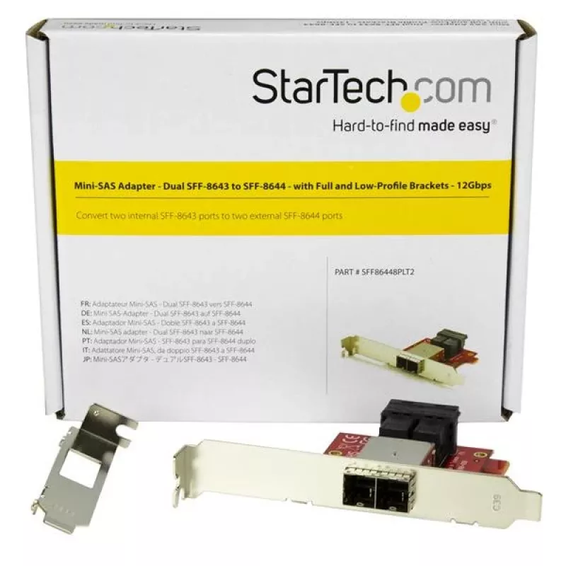 StarTech.com Mini-SAS adapteris – dvigubas SFF-8643 į SFF-8644 su pilno ir žemo profilio laikikliais – 12Gbps